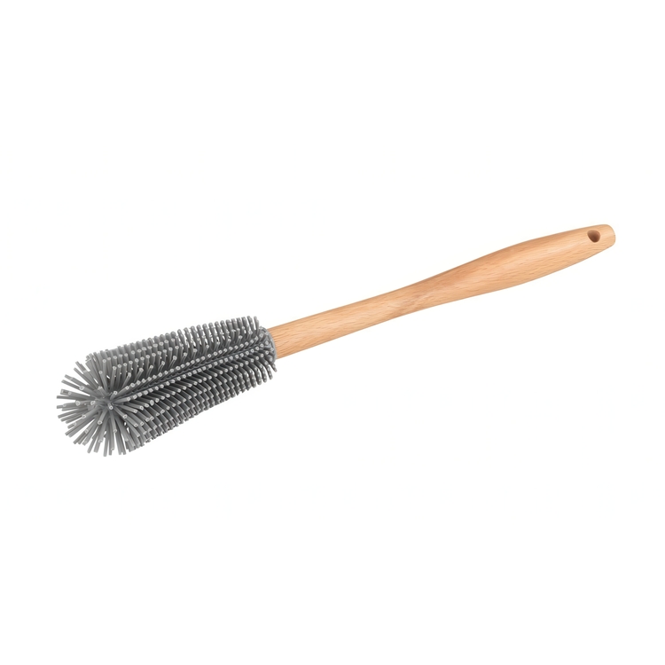 Bottle brush with bendable silicone tip, FLEXKOPF, Ø 4,5 x H 30 cm, Grey / nature
