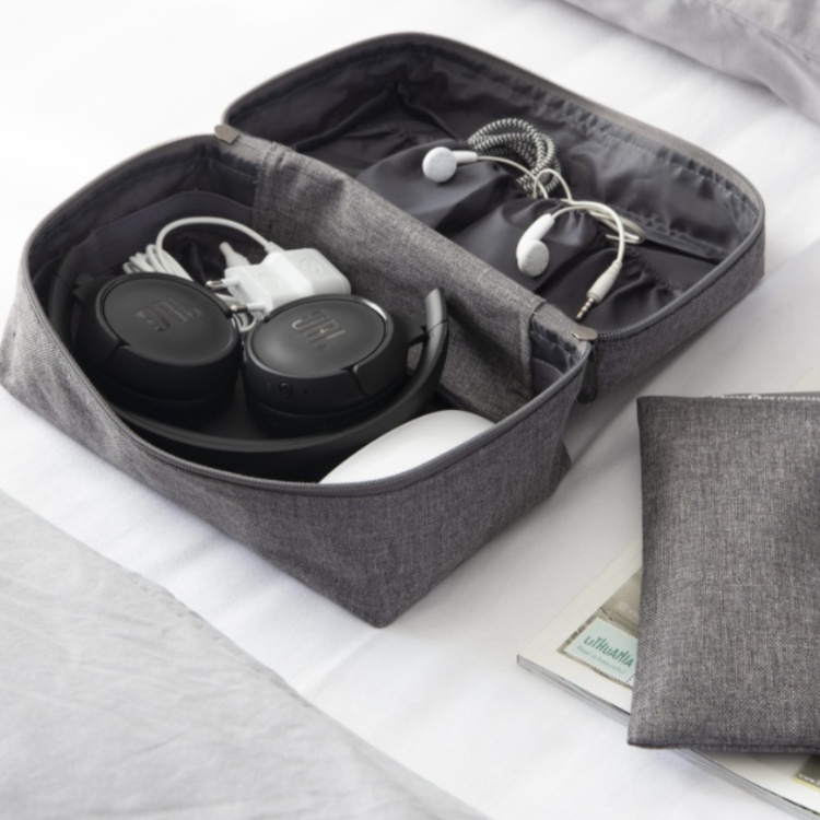 Travel Accessories Bag with extra pouch, BIGSO, Grey