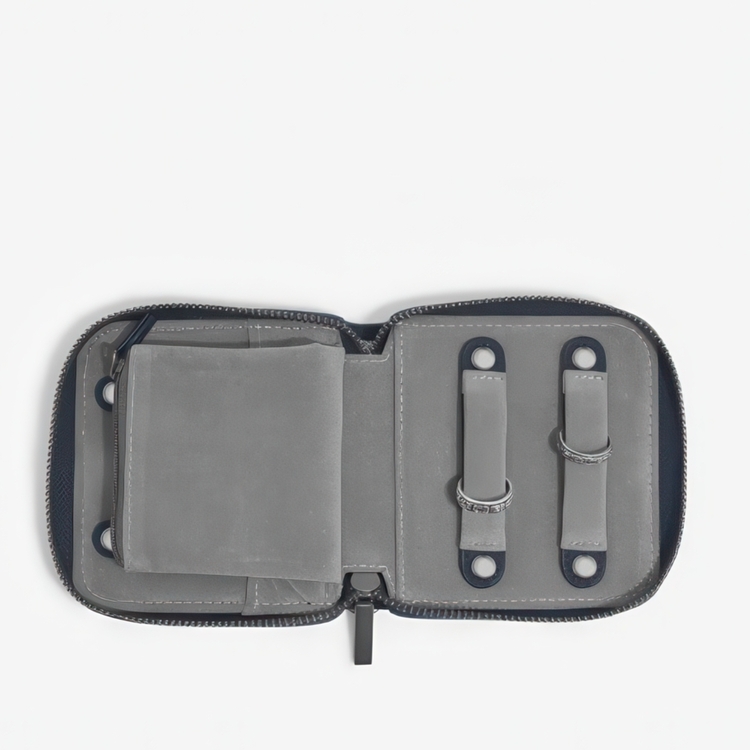Purse, STACKERS MAN COMPACT JEWELLRY ROLL, 11 x 11 x 2,5 cm, Pebble Navy / Grey