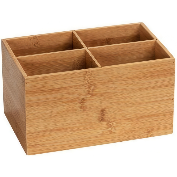 Storage Box in Bamboo, 4 compartments, TERRA, 22 x 14 x H12 cm, Nature