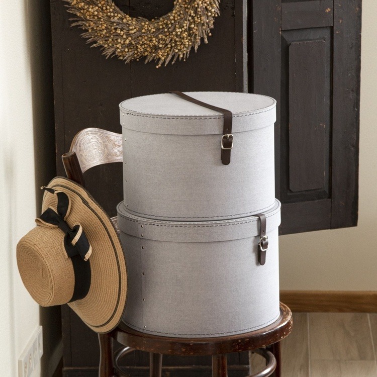 Storage boxes, Round, Set of 2, BIGSO RUT CANVAS, Ø 37,5 och Ø 35,5