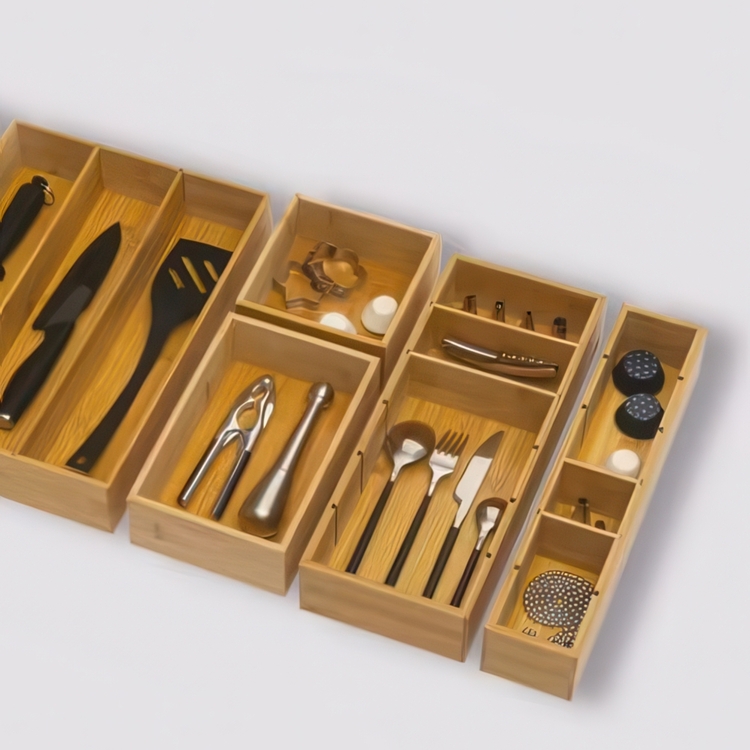 Storage Tray in Bamboo, Square, TIDY SMART, 15 x 15 x H 7 cm, Nature