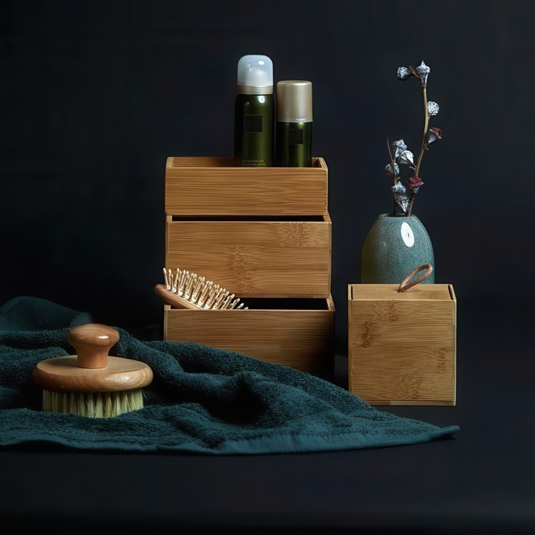 Storage Tray in Bamboo, Stackable, Large, TERRA, 22 x 15 x H 7 cm, Nature