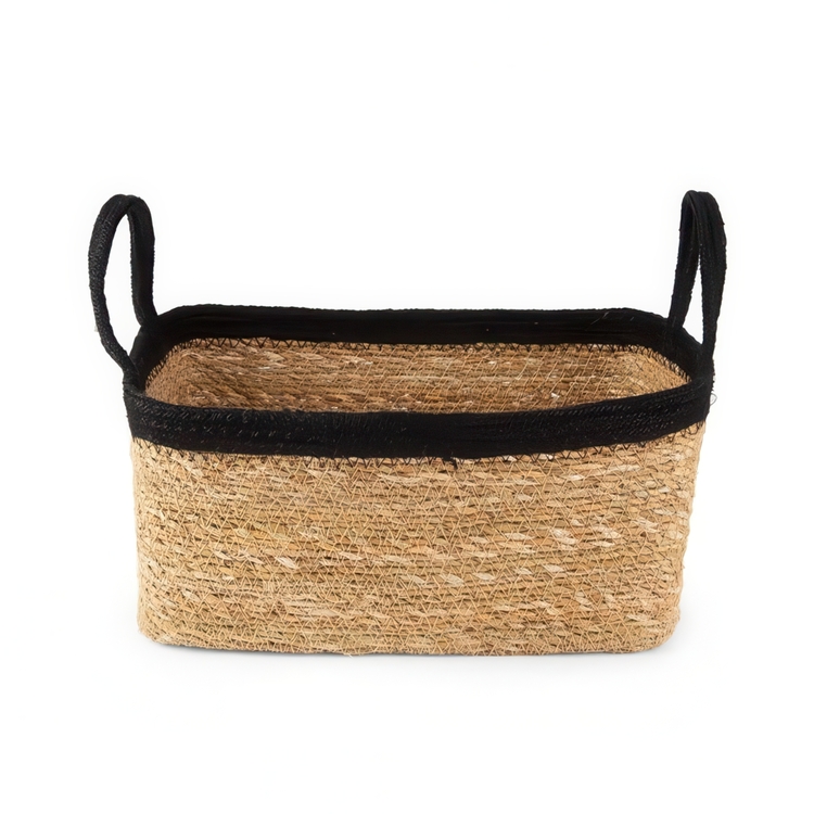 Storage basket, See grass and Jute, MEDIUM PANIER DE RANGEMENT, 29 x 20 x H 15 cm, Nature / Black