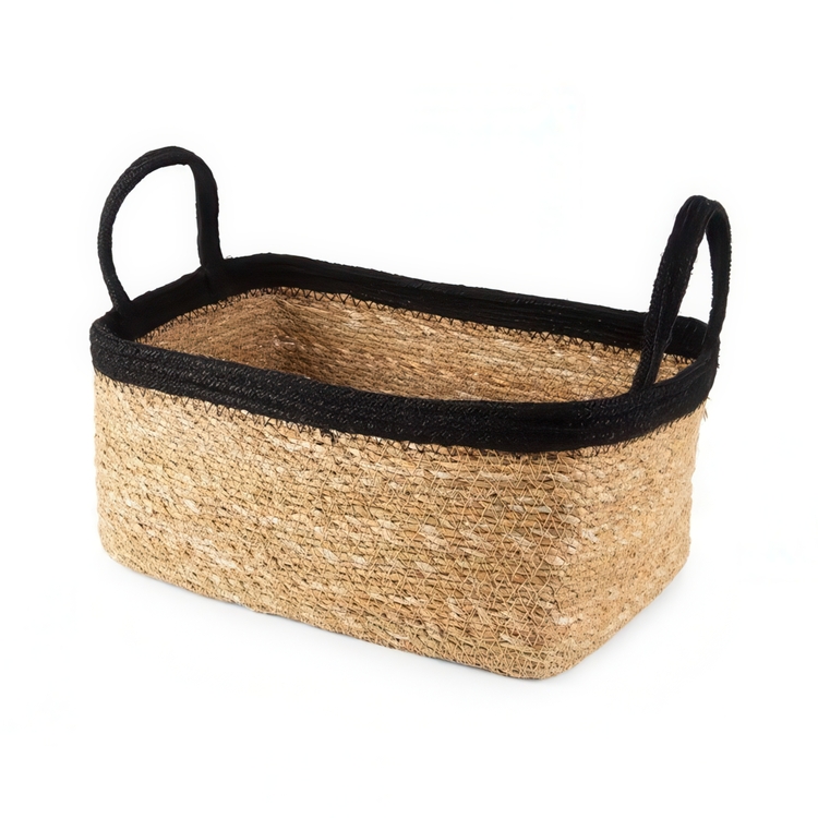Storage basket, See grass and Jute, MEDIUM PANIER DE RANGEMENT, 29 x 20 x H 15 cm, Nature / Black