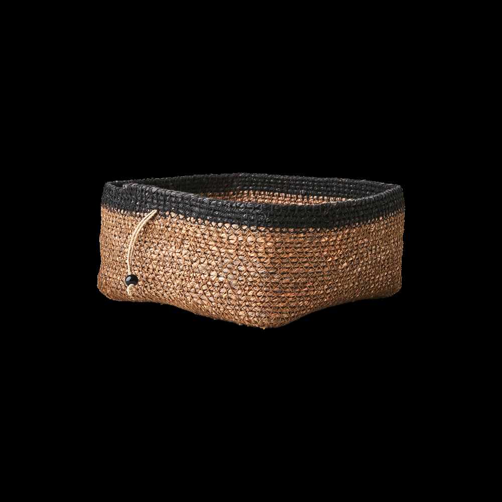 Storage basket, Seeweed, MADIBA SQUARE BASKET MEDIUM, 18 x 18 x H8 cm, Nature / Black