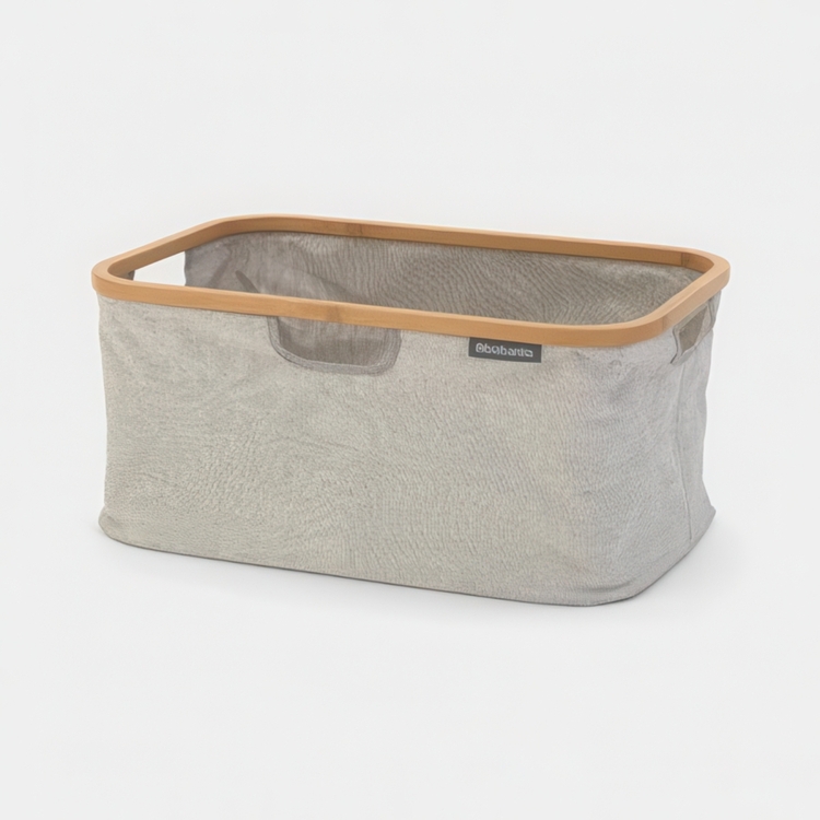 Storage Basket with Bamboo Rim, Foldable, BRABANTIA, 36 x 54 x H 26,5 cm, Grey / Nature