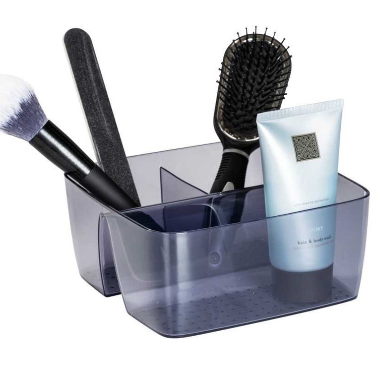 Storage Box in recycled plastic, with dividers, SAN DIEGO, 15,5 x 15,4, x H 7 cm, Transparent grey