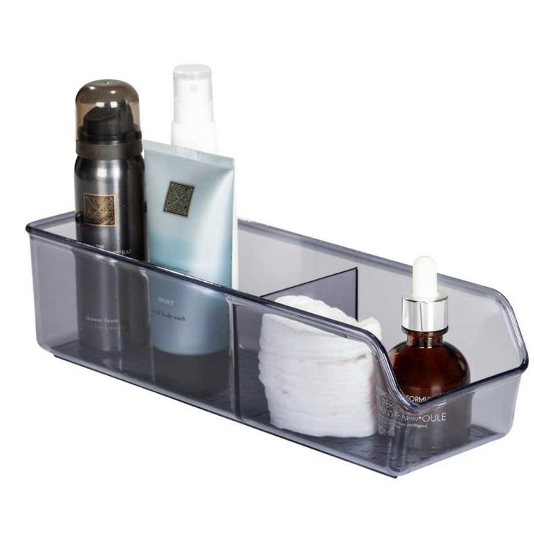 Storage Box in recycled plastic, Slim, SAN DIEGO, 27,5 x 9 x H 7,2 cm, Transparent grey