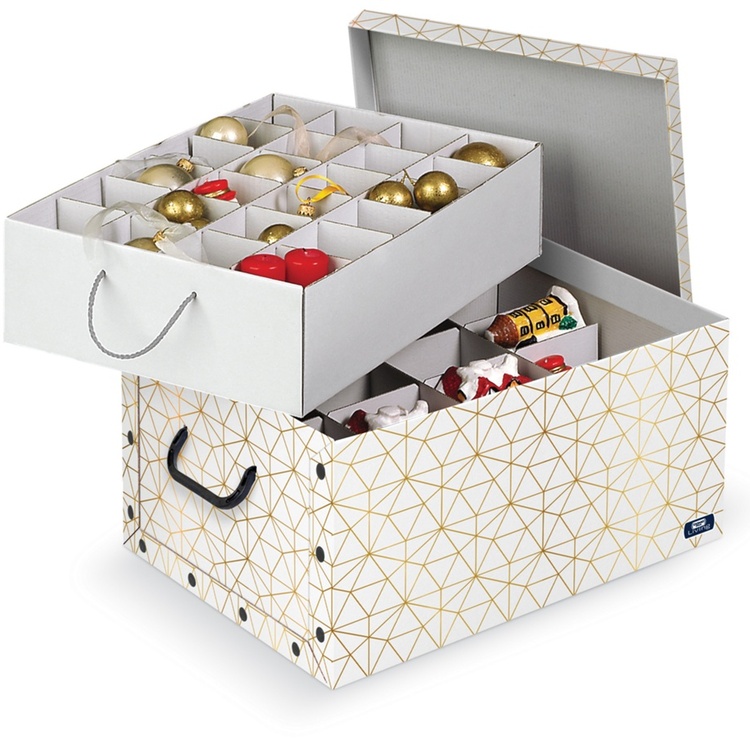 Storage box, XMAS, Box for sorting, 40 compartments, 50 x 39 x H24 cm, White / Gold
