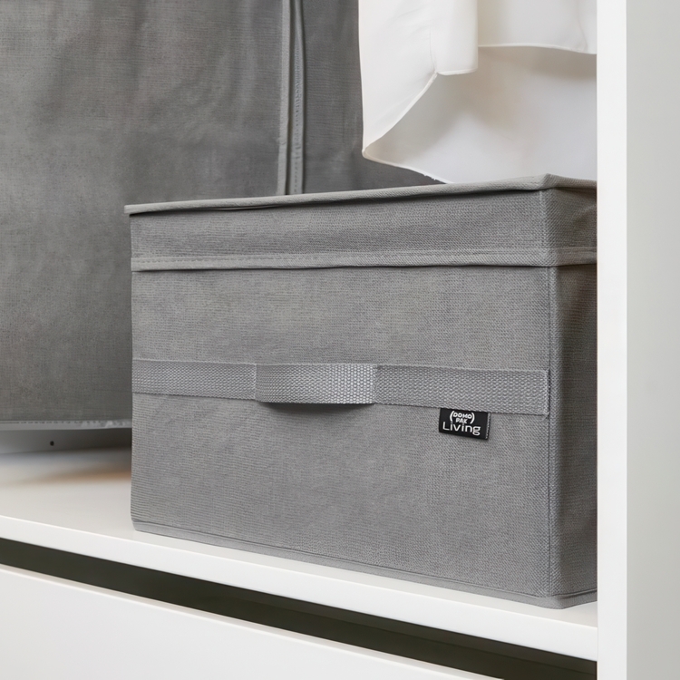 Storage Box with lid, STONE GREY LARGE, 50 x 38 x H 24 cm, Grey
