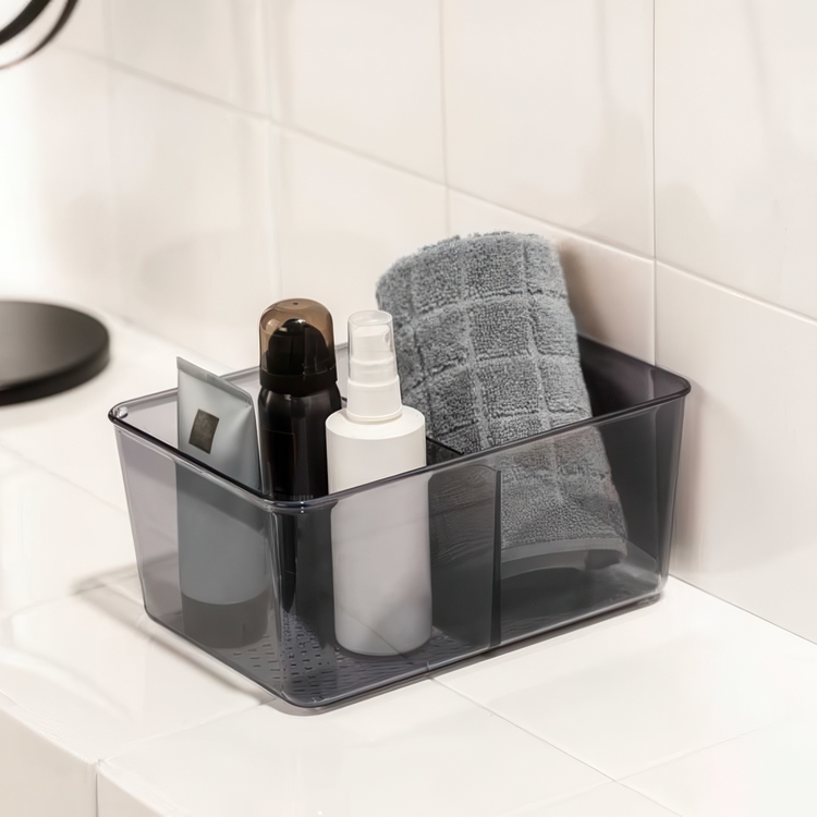 Storage Box, with divider, SAN DIEGO, 22,3 x 15,3, x H 10,5 cm, Transparent grey