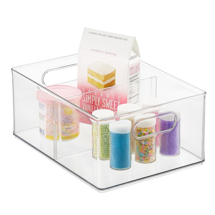 Storage Box with divider, THE HOME EDIT ALL PURPOSE BIN, 25x 25x H15 cm, Transparent