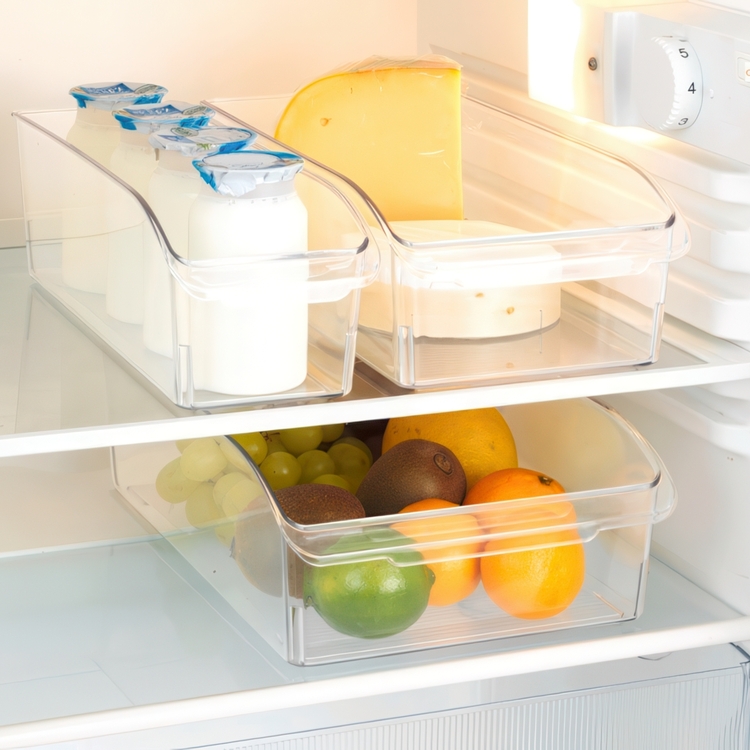 Storage box with handle, SMALL CABINET-ORGANIZER, 31 x 10 x H 9,5 cm, Clear