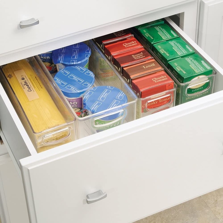 Storage box with handle, Slim, Long, KITCHEN BINZ, 10,2 x 40,6 x H12,7 cm, Transparent