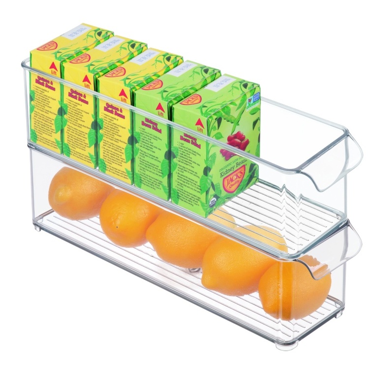 Storage box with handle, Slim and Deep, Stackable, PULLZ FRIDGE BINZ, 10 x 37 x H 10 cm, Transparent