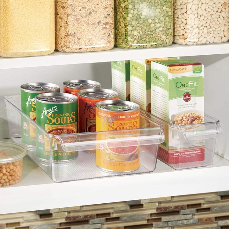 Storage box with handle, Slim, PULLZ SMALL ORGANISER, 29,2 x 10,2 x H 9 cm, Transparent