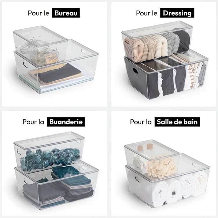 Storage Box with lid, Narrow, SELENA BOÎTE, 35 x 14 x H 13 cm, Clear