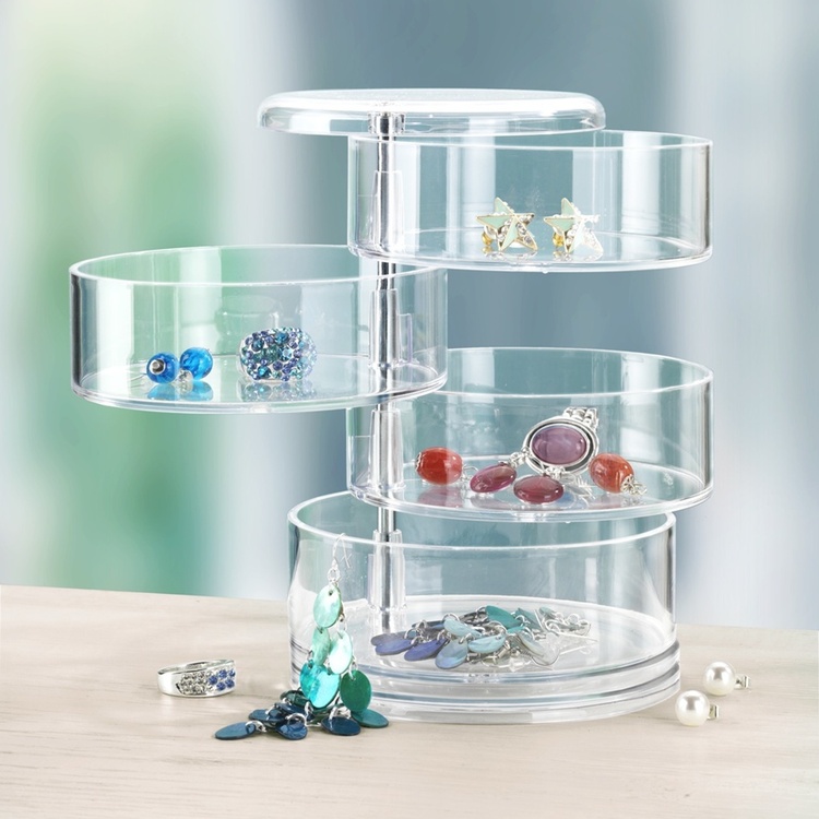 Storage tower, 4 compartments, ORGANIZER TOWER, Ø 11,5 x H 17,5 cm, Clear