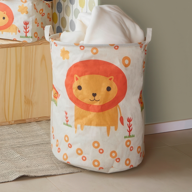 Storage Bag, LION TOY BASKET, Ø 35 x H 45 cm, White / Orange