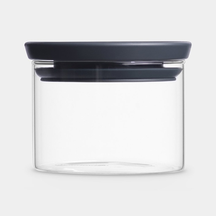 Glass Canister, 0,3L, STACKABLE SMALL JAR, Ø 10,4 x H 8,5 cm, Brabantia, Clear / Dark Grey