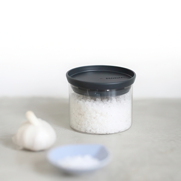 Glass Canister, 0,3L, STACKABLE SMALL JAR, Ø 10,4 x H 8,5 cm, Brabantia, Clear / Dark Grey