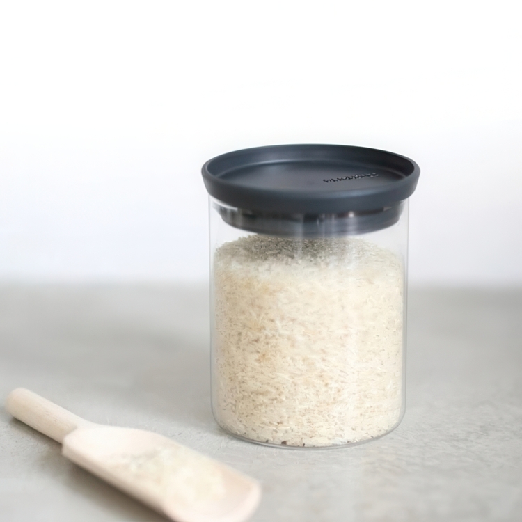 Glass Canister, 0,6L, STACKABLE MEDIUM JAR, Ø10,4 x H 8,5 cm, Brabantia, Clear / Dark Grey