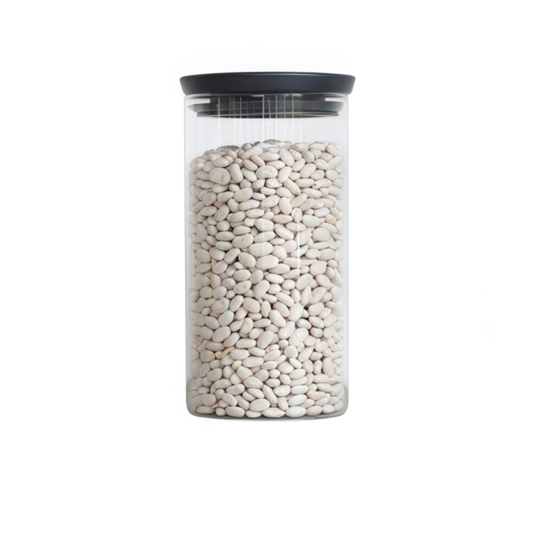 Glass Canister, 1,1L, STACKABLE LARGE JAR, Ø10,4 x H 19 cm, Brabantia, Clear / Dark Grey