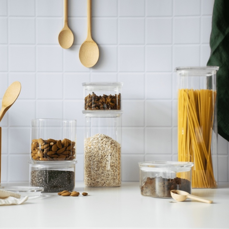 Glass Canister, 0,8 L, PEBBLY SQUARE SMALL, Clear