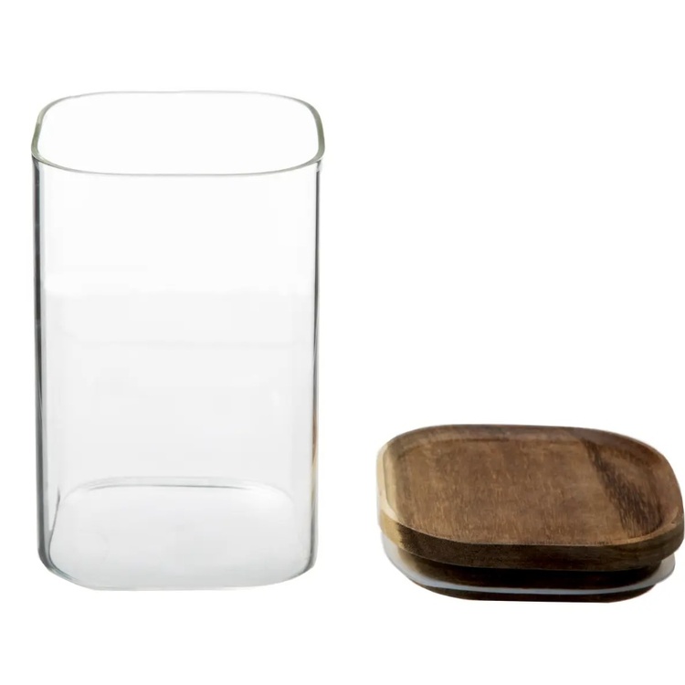 Glass Canister, 1 L, HERMET ACACIA SMALL, Clear / Brown