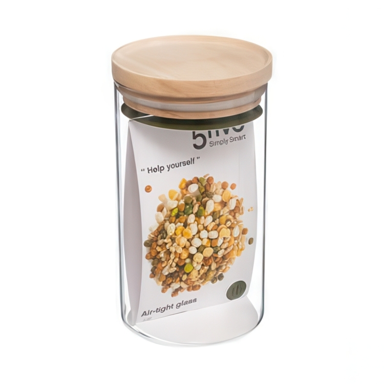 Glass Canister, 1 L, HERMET ROUND MEDIUM, Clear / Nature