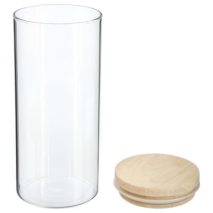 Glass Canister, 1,3 L, HERMET ROUND MEDIUM, Clear / Nature