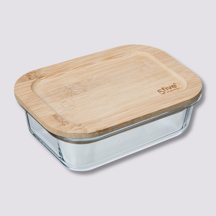 Glas Container with Bamboo Lid, 1 L, BOÎTE VERRE BAMBOU, 20 x 15 x H 6,7 cm, Clear / Nature