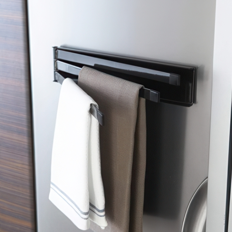 Magnetic Hanger in metal, TOWER TEA-TOWEL HOLDER, Yamazaki, Black
