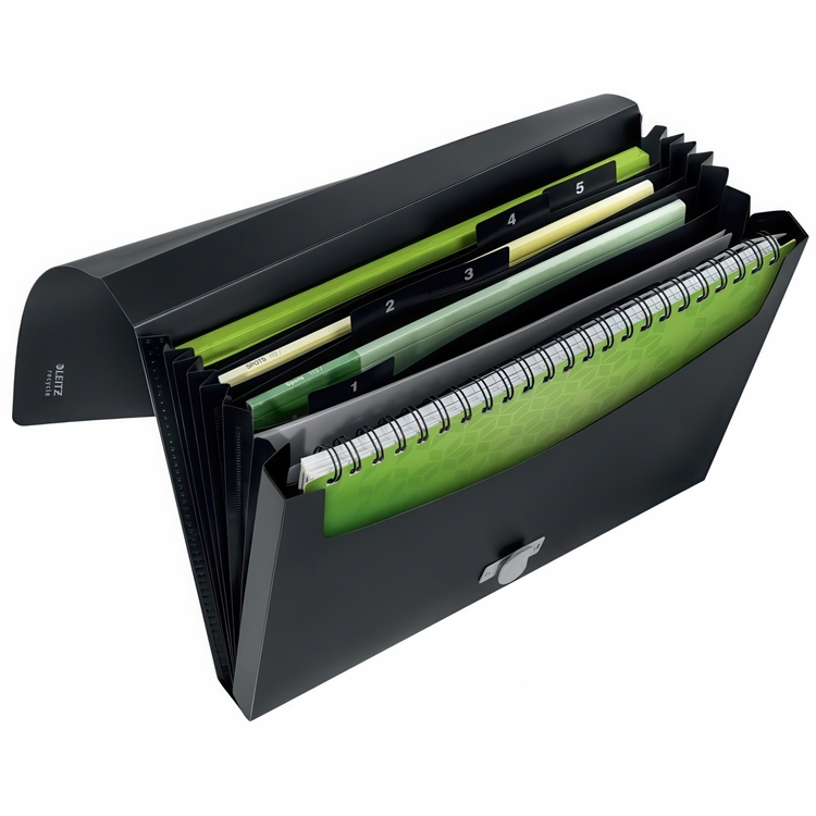 Expanding case, with 5 sections, LEITZ RECYCLE, A4, Black