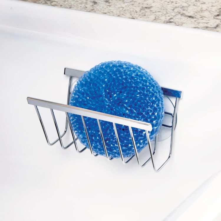 Sink caddy with suction cups, METAL SPONGE AND SOAP HOLDER, Silver