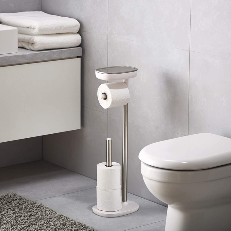 Toilet paper holder with shelf, EASY STORE, H 68 cm, Joseph Joseph, White / Silver