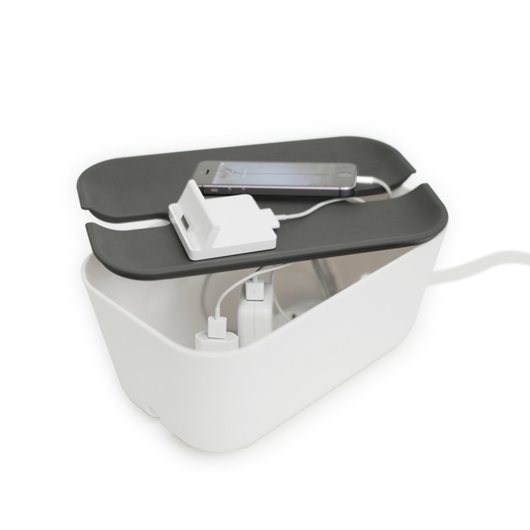 Cable organizer, BOSIGN, Medium, 30 x 18 x H 13,5 cm , White / Grey