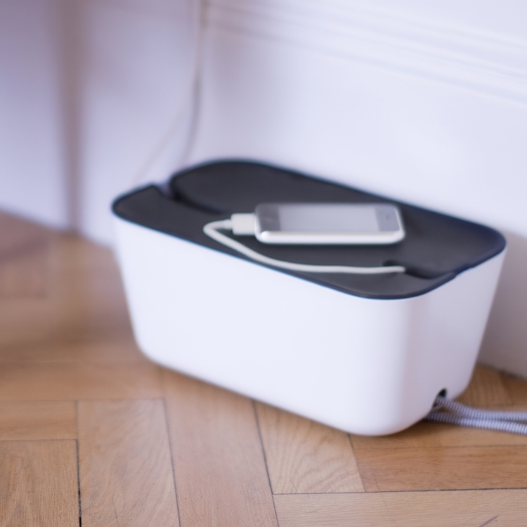 Cable organizer, BOSIGN, Medium, 30 x 18 x H 13,5 cm , White / Grey