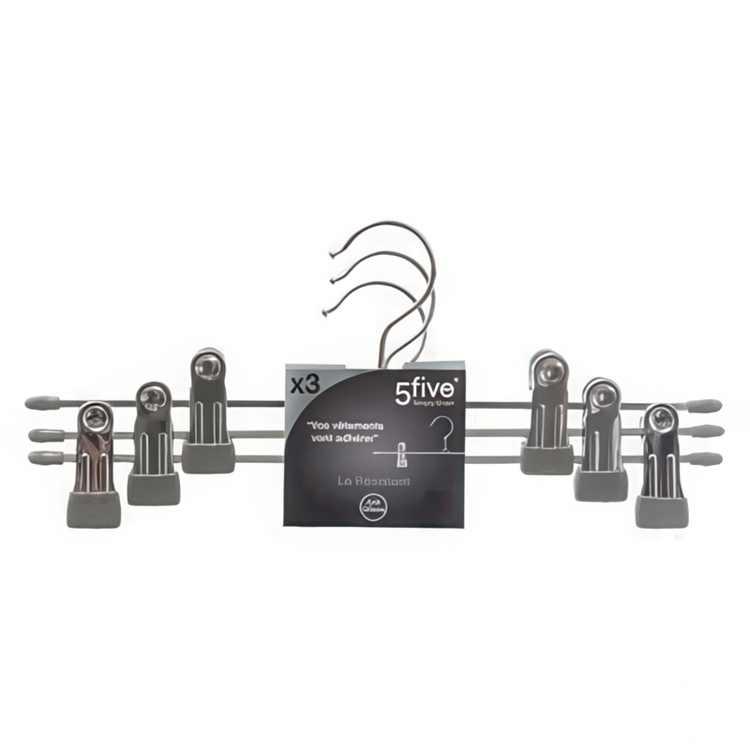 Classic Hanger for skirts, 3 hangers, Metal, CINTRES CLIP HANGERS, 30 cm, Silver / light grey