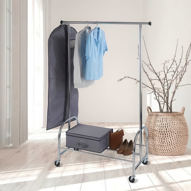 Mobile clothes rack with wheels, PROFI, 121 x 52 x H 185 cm, Silver