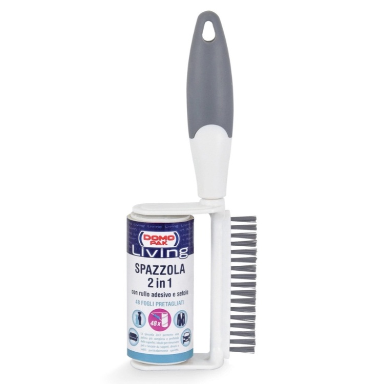 Lint Rolle with Brush, SPAZZOLA 2 in 1, 48 sheets, White / grey