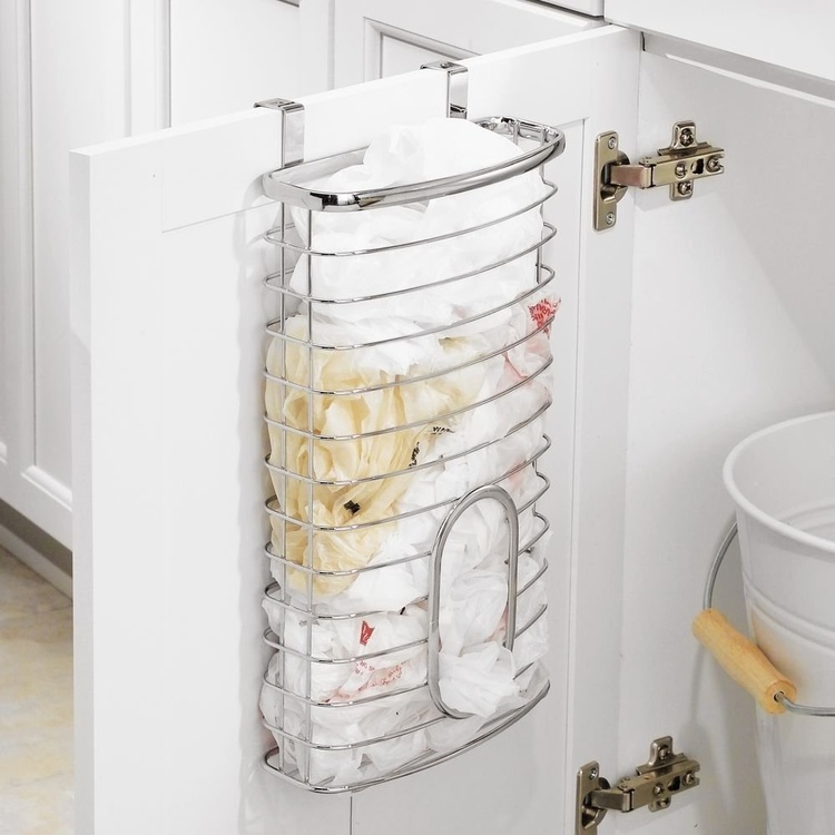 Basket for cabinet door for plastic bags, AXIS, 20,6 x 10 x H 37,6 cm, Silver 