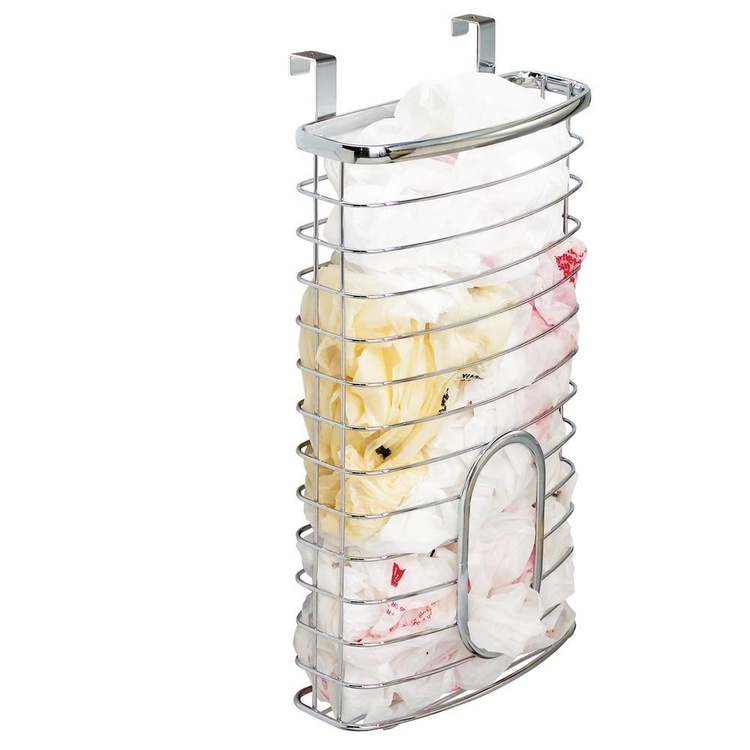 Basket for cabinet door for plastic bags, AXIS, 20,6 x 10 x H 37,6 cm, Silver 