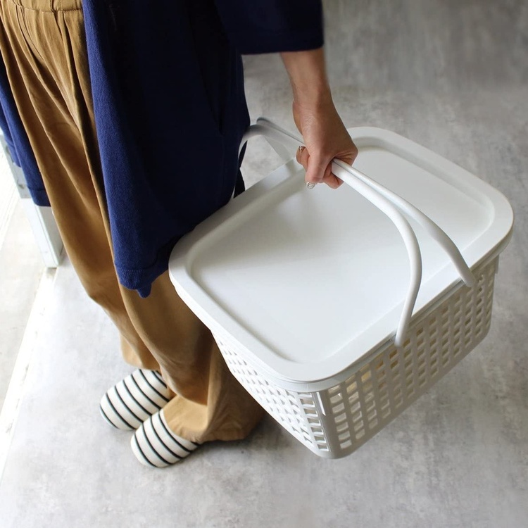 Storage basket with lid 23L, Hachiman, white