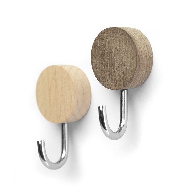 Hooks Magnetic, Set of 2, WOOD, Ø 2,5 cm x H 4,5 cm, Valnut / Nature
