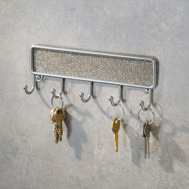 Key Rack with 5 hooks, TWILLO METALLICO, 20,5 x 3 x H 7 cm, Silver