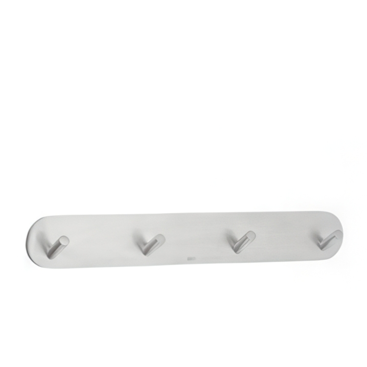 Four hook, Self-adhesive, BESLAGSBODEN, 21 x H 3 cm, Brushed stainless steel