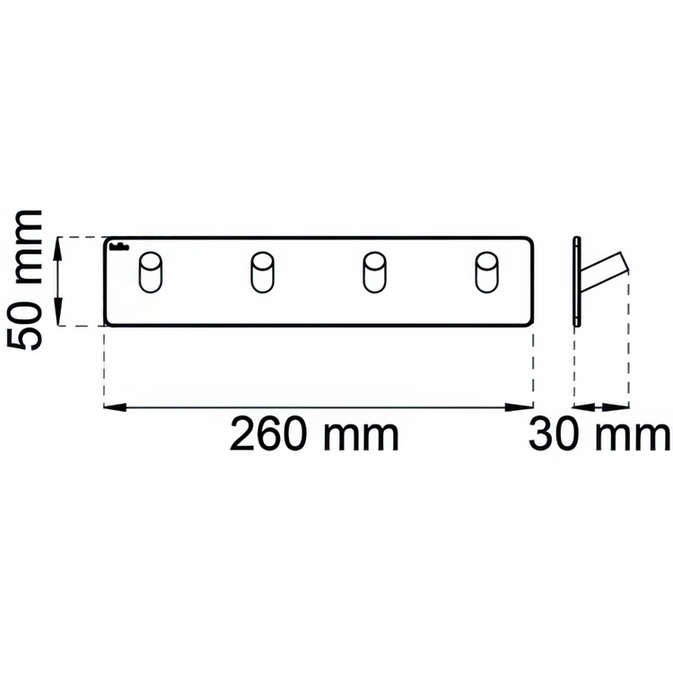 Hook strip, 4 hooks, Self-adhesive, Angular, HABO EDGE, 26 x H 5 cm