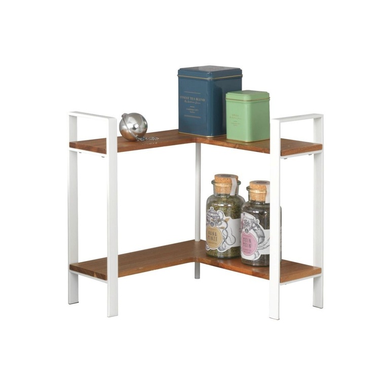 Shelf for spices, ACACIA CORNER SHELF, 30 x 30 x H 33 cm, White / Brown